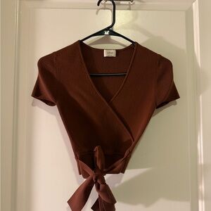 Wilfred Deep Brown Wrap Crop Top
